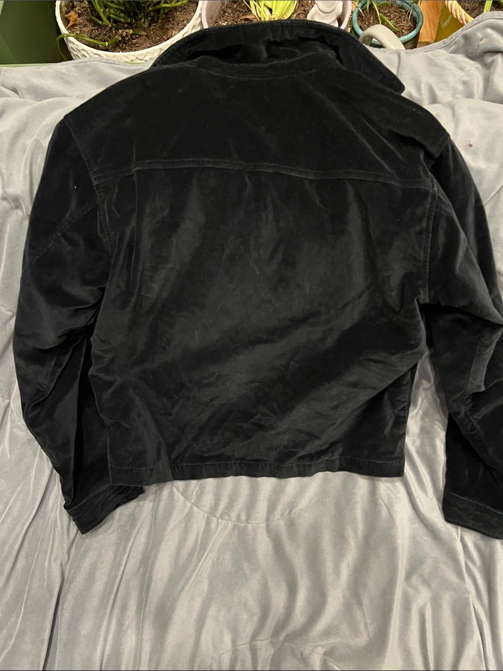 Urban Outfitters Black Velvet Bomber Jacket with Burgundy Lining